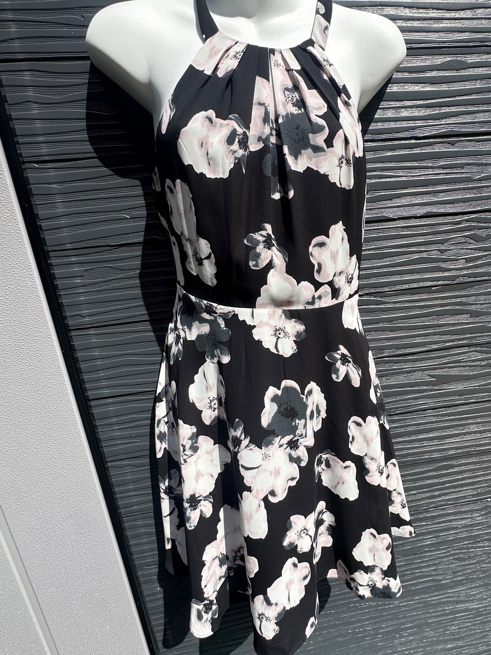 Express Black Floral Halter Fit & Flare Dress Women’s Size 2